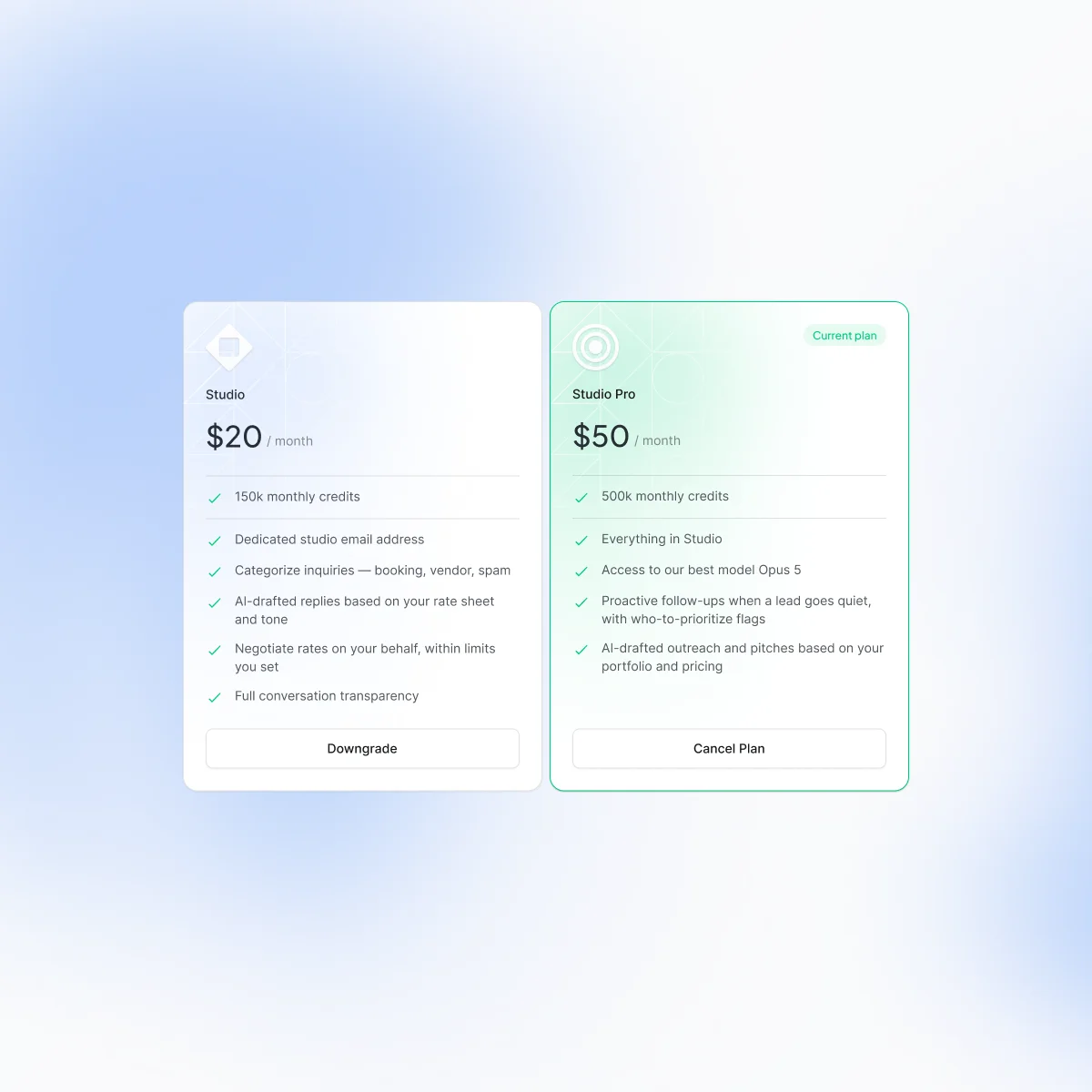 Studio and Studio Pro subscription plans