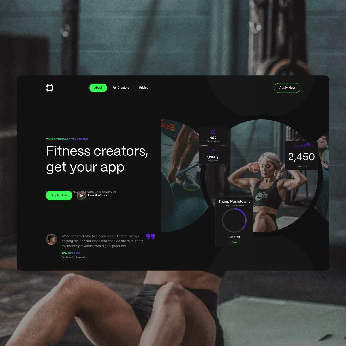 Trybe landing page for fitness creators