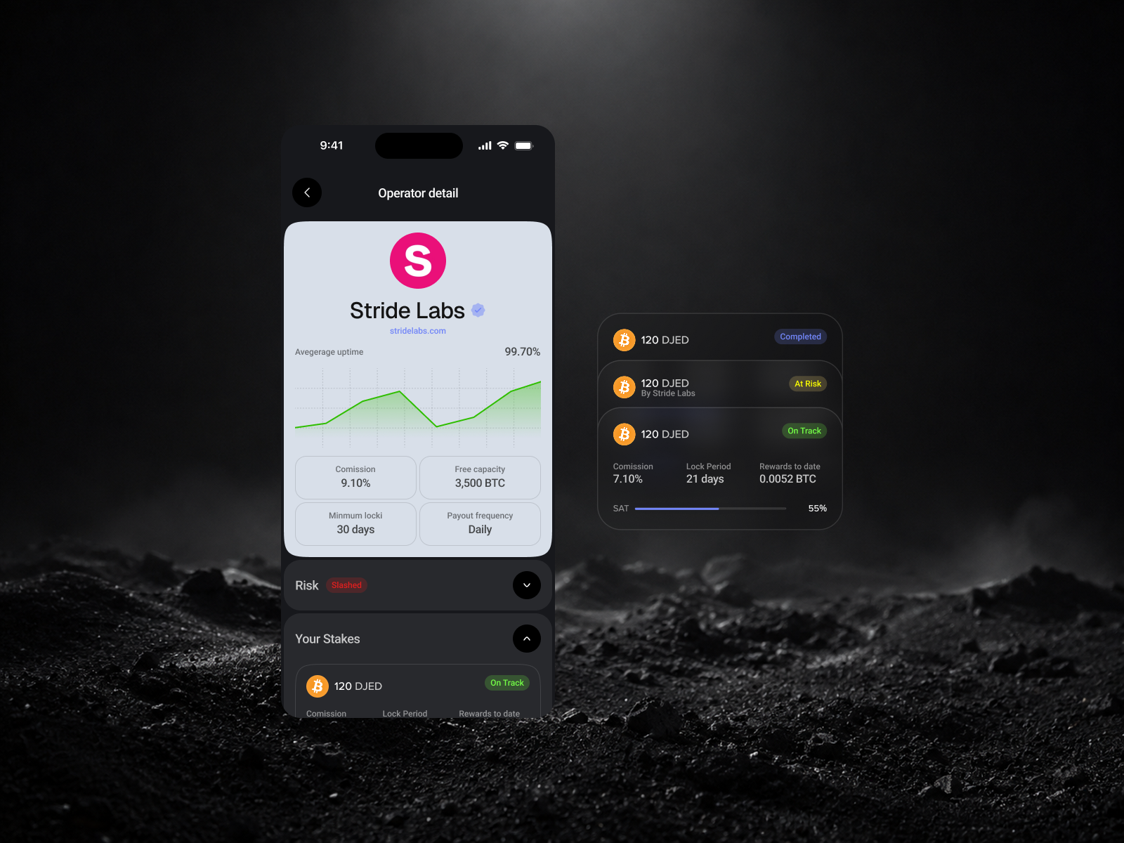 Position dashboard: delegation health, alerts, and unbonding status at a glance